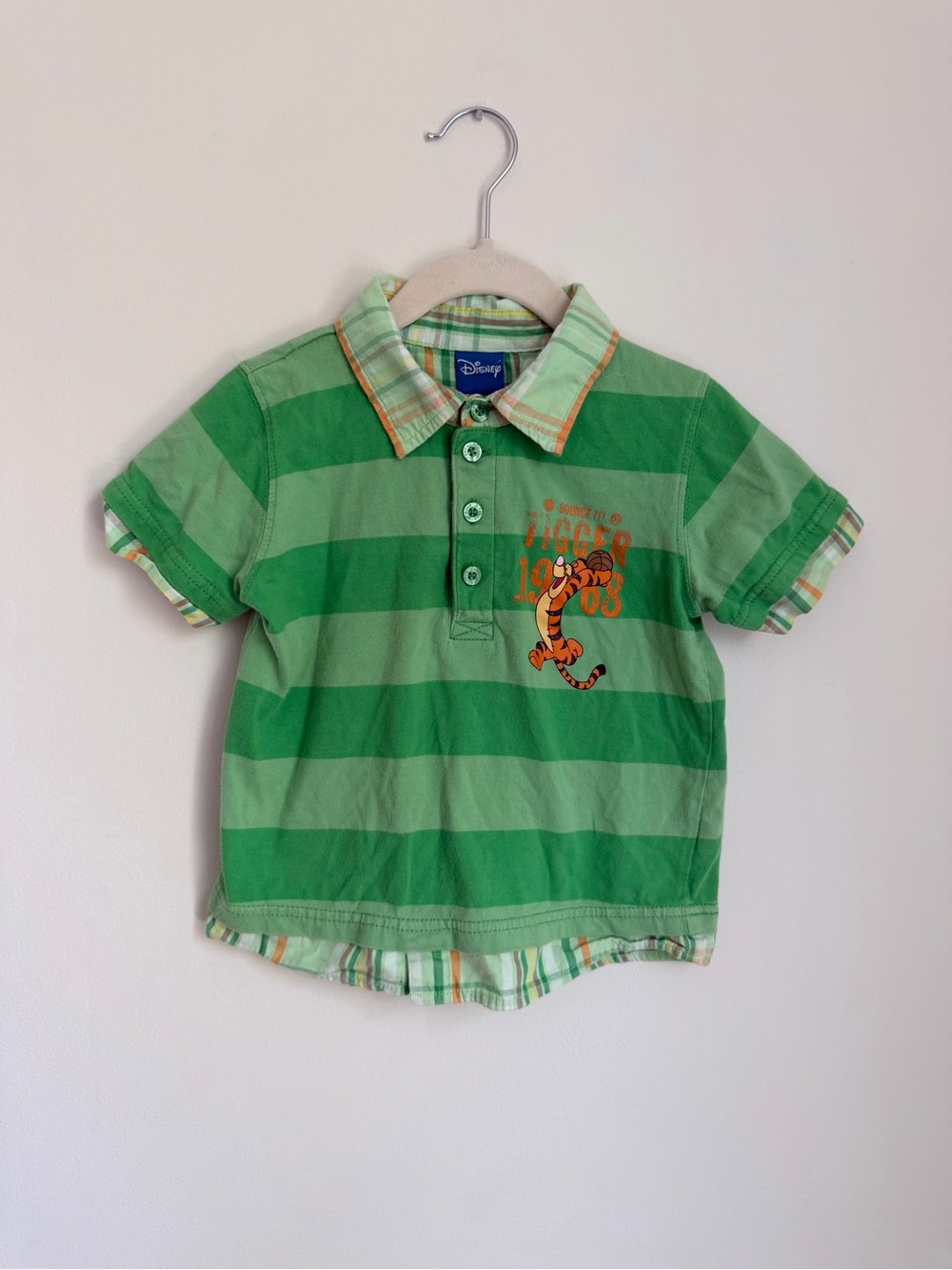 Disney Tigger Green Striped Polo Shirt (Size 3)